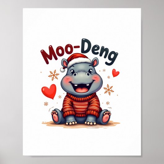 Poster Moo-Deng Noël Hippo mignon Caricature de Noël Neig (Devant)