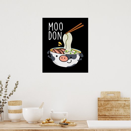 Poster Moo-don Funny Udon Pun Dark BG (Cuisine)
