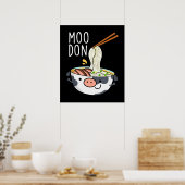 Poster Moo-don Funny Udon Pun Fond sombre (Cuisine)