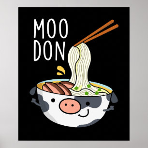 Poster Moo-don Funny Udon Pun Fond sombre
