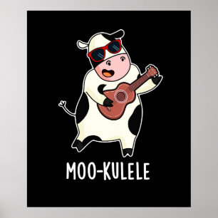 Poster Moo-kulele Funny Ukulele Cow Pun Dark BG