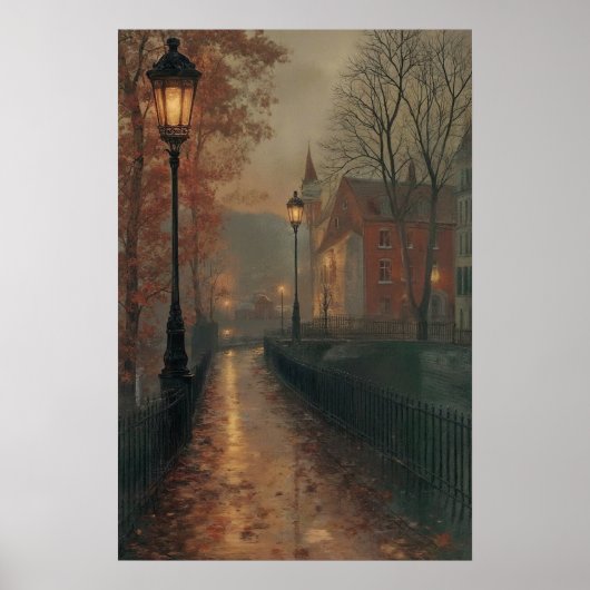 Poster Moody Autumn Cityscape, Tranquille Fall Urban (Devant)