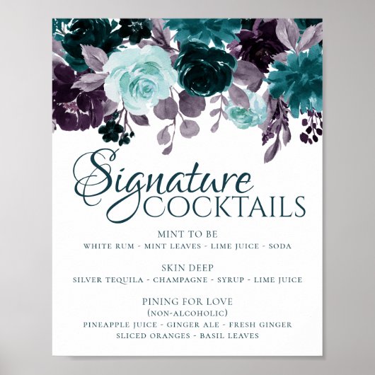 Poster Moody Boho | Turquoise Floral Garland Signature Bo (Devant)