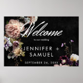Poster Moody foncé Pastel Opulent Floral Noir Bienvenue (Devant)
