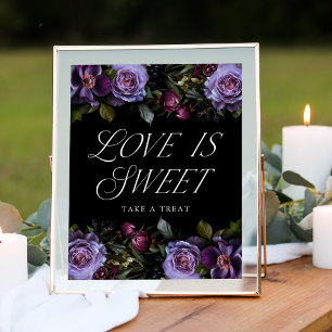 Poster Moody Gothic Purple Floral Love is Sweet Sign