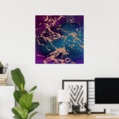 Poster Moody Marble | Luxe Deep Purple Turquoise Rose Gol (Bureau à domicile)
