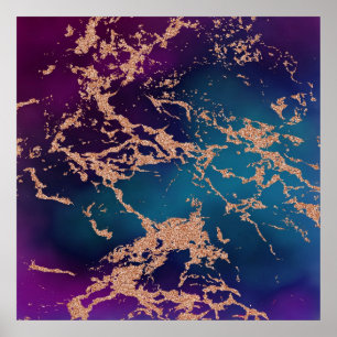 Poster Moody Marble   Luxe Deep Purple Turquoise Rose Gol