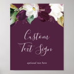 Poster Moody Plum Purple Cards & Gifts Custom Text Sign<br><div class="desc">This moody plum purple cards & gifts custom text sign is perfect for a modern wedding. The elegant floral design features dark plum purple and white tulip flowers with emerald green leaves and gold leaf accents. Customize the wording to say anything you'd like! This sign can be used for cards...</div>