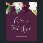 Poster Moody Plum Purple Cards & Gifts Custom Text Sign<br><div class="desc">This moody plum purple cards & gifts custom text sign is perfect for a modern wedding. The elegant floral design features dark plum purple and white tulip flowers with emerald green leaves and gold leaf accents. Customize the wording to say anything you'd like! This sign can be used for cards...</div>