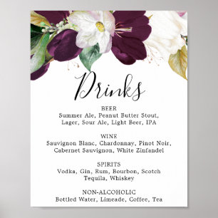 Poster Moody Purple Blooms Mariage Boissons Menu Signer