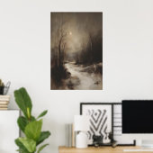 Poster Moody Winter Forest Wall Art, Moonlit Snowy (Bureau à domicile)
