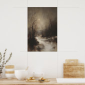 Poster Moody Winter Forest Wall Art, Moonlit Snowy (Cuisine)