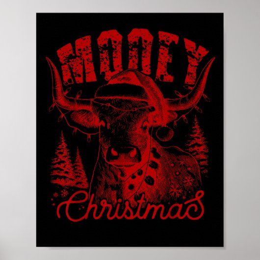 Poster Mooey Christmas Western Heifer Highland Cow Santa (Devant)