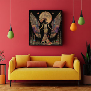 Poster Moon égyptien Dieu Khonsu Abstrait arc-en-ciel noi