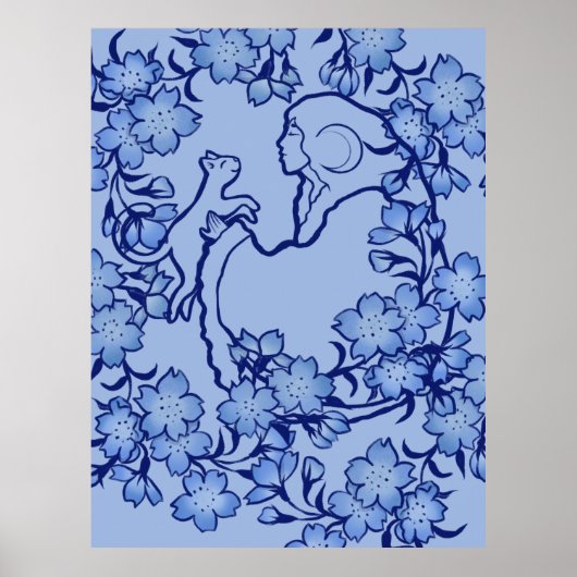 Poster Moon Goddess Chat Witch Blues (Devant)