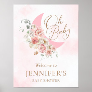 Poster Moon rose fille Baby shower Bienvenue