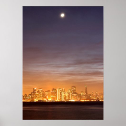Poster Moon setting over San Francisco on hazy december (Devant)