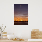 Poster Moon setting over San Francisco on hazy december (Cuisine)