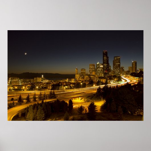 Poster Moon sur Seattle Downtown Skyline (Devant)