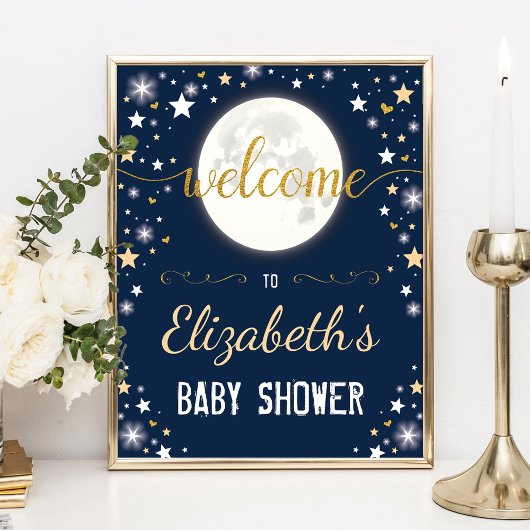 Poster Moon Twinkle Star Galaxy Baby shower Bienvenue