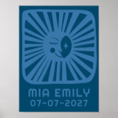 Poster Moonbeams Cute Moon CUSTOM BÉBÉ NOM ANNIVERSAIRE A (Devant)