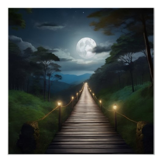 Poster Moonlight Forest Path (Devant)