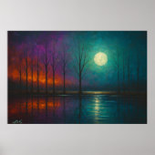 Poster Moonlit Mirage Fiery Trees and Teal Reflections (Devant)