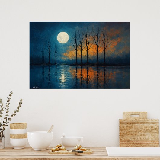 Poster Moonlit Reflections - Bare Trees (Cuisine)
