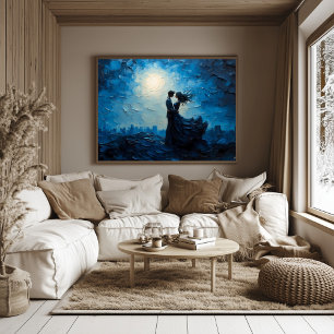 Poster Moonlit Romance Couple Embrasser Soirée Pittoresqu