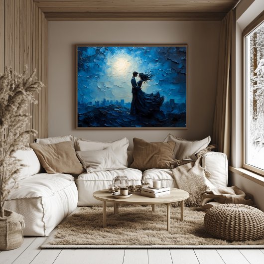 Poster Moonlit Romance Couple Embrasser Soirée Pittoresqu