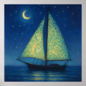 Poster Moonlit Sailboat - Pastel Peinture Style Art de nu (Devant)