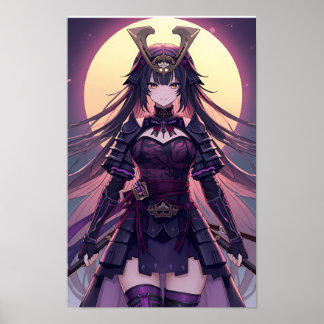 Poster Moonlit Samurai Shadow — Elegant Anime Warrior Gir