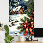 Poster 🏡 Moonlit Snowy Cabin in Enchanted Winter Forest  (Bureau à domicile)
