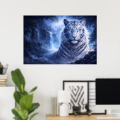 Poster Moonlit White Tiger Guardian – Blue Fantasy Spirit (Bureau à domicile)