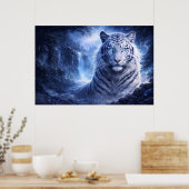 Poster Moonlit White Tiger Guardian – Blue Fantasy Spirit (Cuisine)