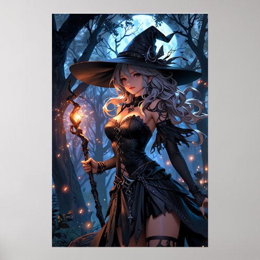 Poster Moonlit Witch in Enchanted Forest (Devant)
