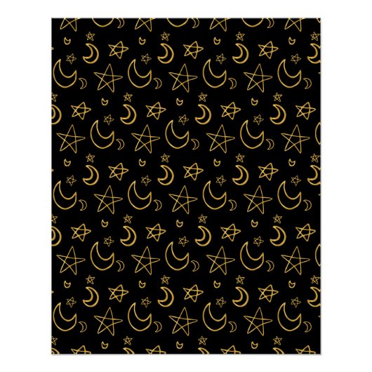Poster Moons et étoiles Motif or (Devant)