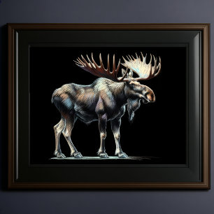 Poster Moose à dessin dur Pastel