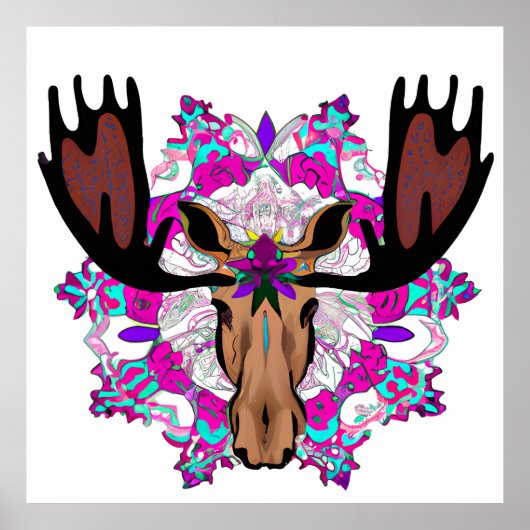 Poster Moose colorée Mandala unique intéressant (Devant)