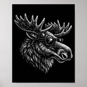 Poster Moose cool avec lunettes de soleil encre vintage r