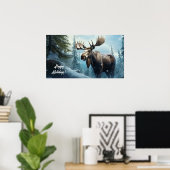 Poster Moose d'hiver de texte personnalisé (Bureau à domicile)