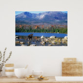 Poster Moose et Mont Katahdin (Cuisine)