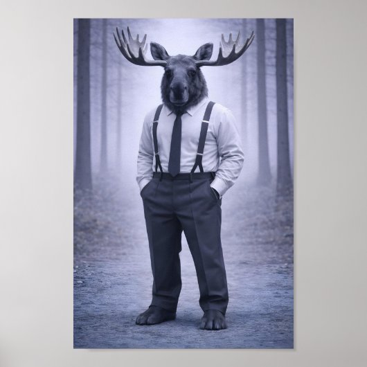 Poster Moose in Classic Suspenders – Silent Forest Portra (Devant)