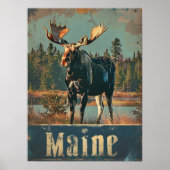 Poster Moose Maine Vintage (Devant)