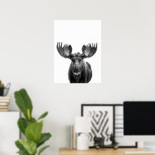 Poster Moose Modern Portrait noir blanc (Bureau à domicile)