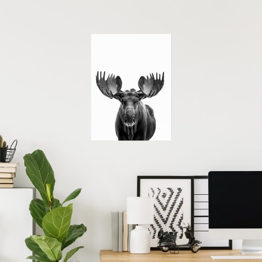 Poster Moose Modern Portrait noir blanc (Bureau à domicile)