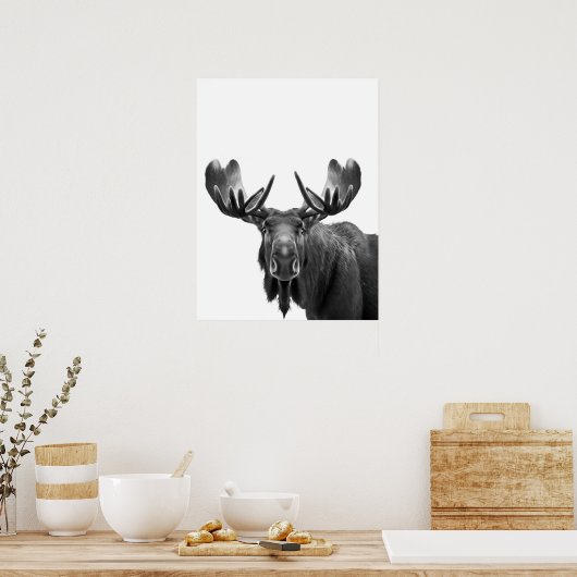 Poster Moose Modern Portrait noir blanc (Cuisine)