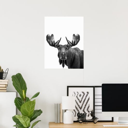 Poster Moose Modern Portrait noir blanc (Bureau à domicile)