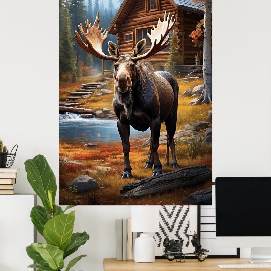 Poster *~* MOOSE Stream Nature Cabine Forest AP49 (Bureau à domicile)