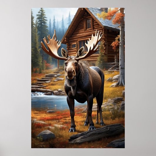 Poster *~* MOOSE Stream Nature Cabine Forest AP49 (Devant)